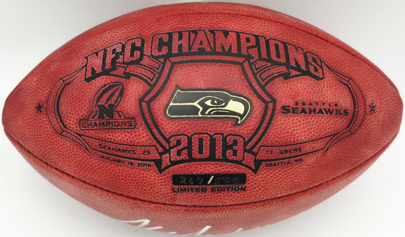 Marshawn Lynch Autographed Seattle Seahawks Official NFL Leather NFC Champions Logo Football ML Holo #14135