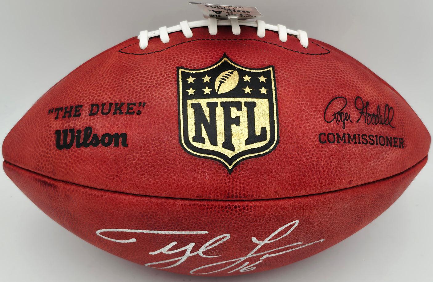 Tyler Lockett Autographed Official NFL Leather Stats Football Seattle Seahawks MCS Holo #29204