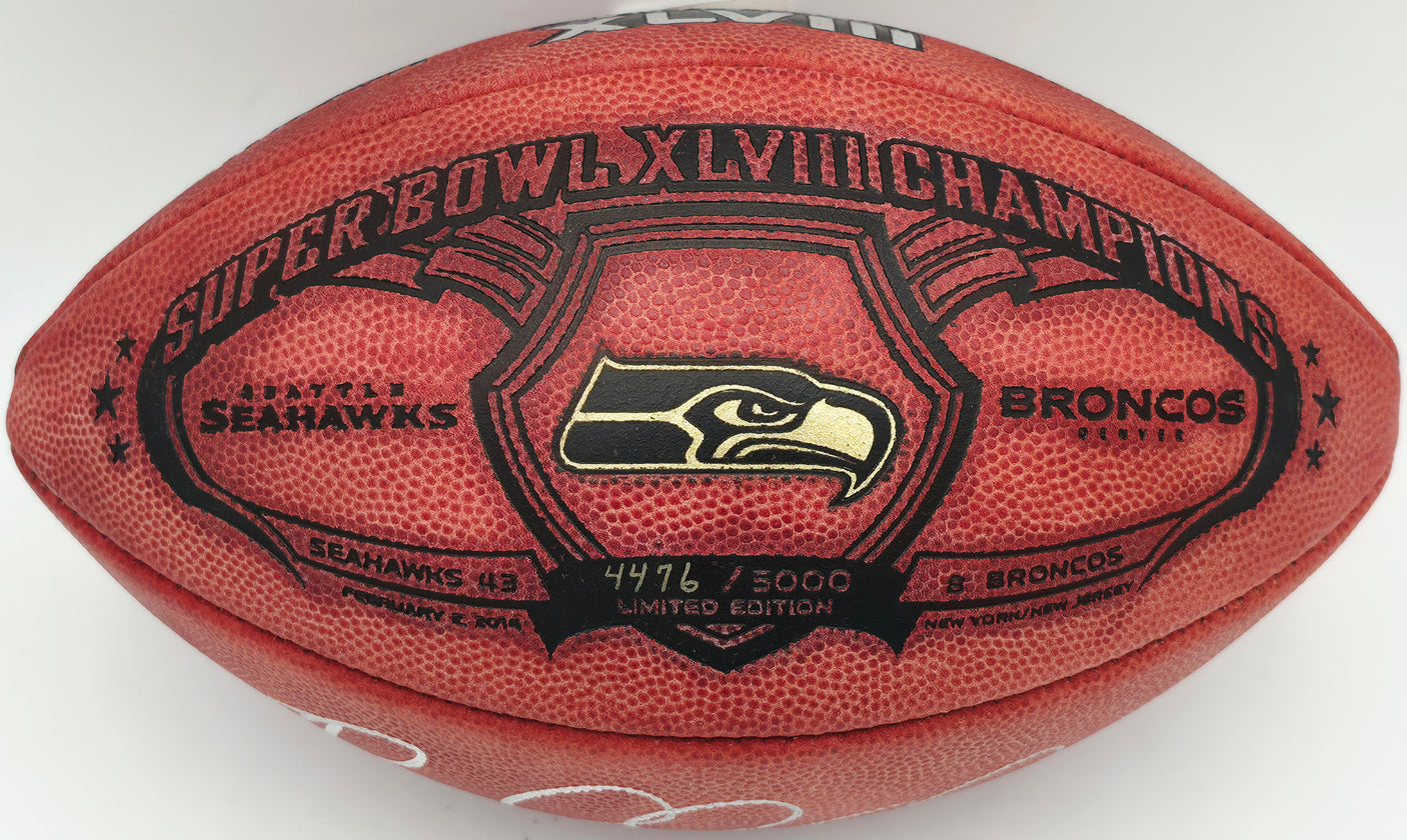 Richard Sherman Autographed Seattle Seahawks Official NFL Leather SB XLVIII Champs Logo Football RS Holo #18475