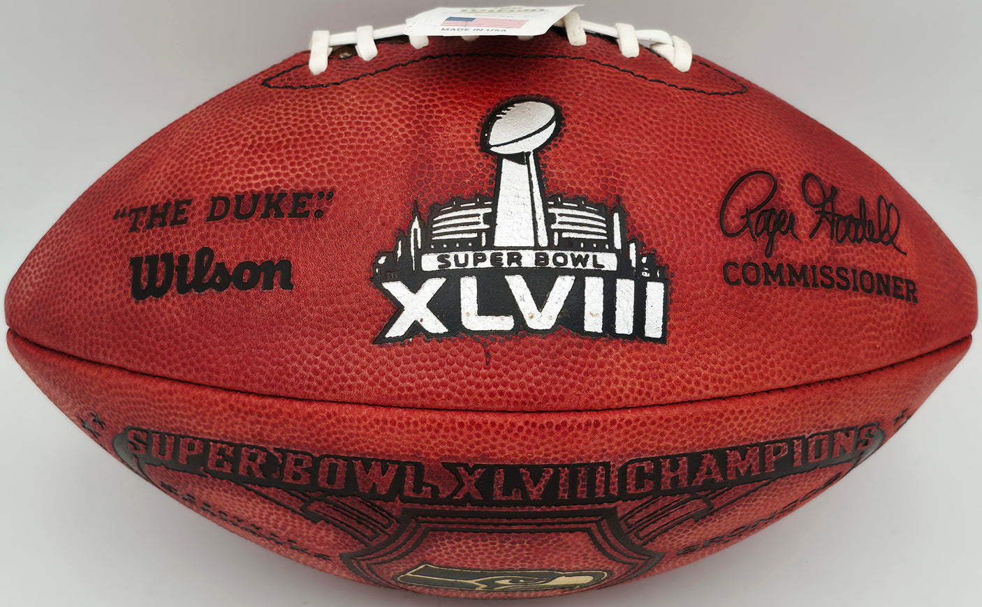 Richard Sherman Autographed Seattle Seahawks Official NFL Leather SB XLVIII Champs Logo Football RS Holo #18475