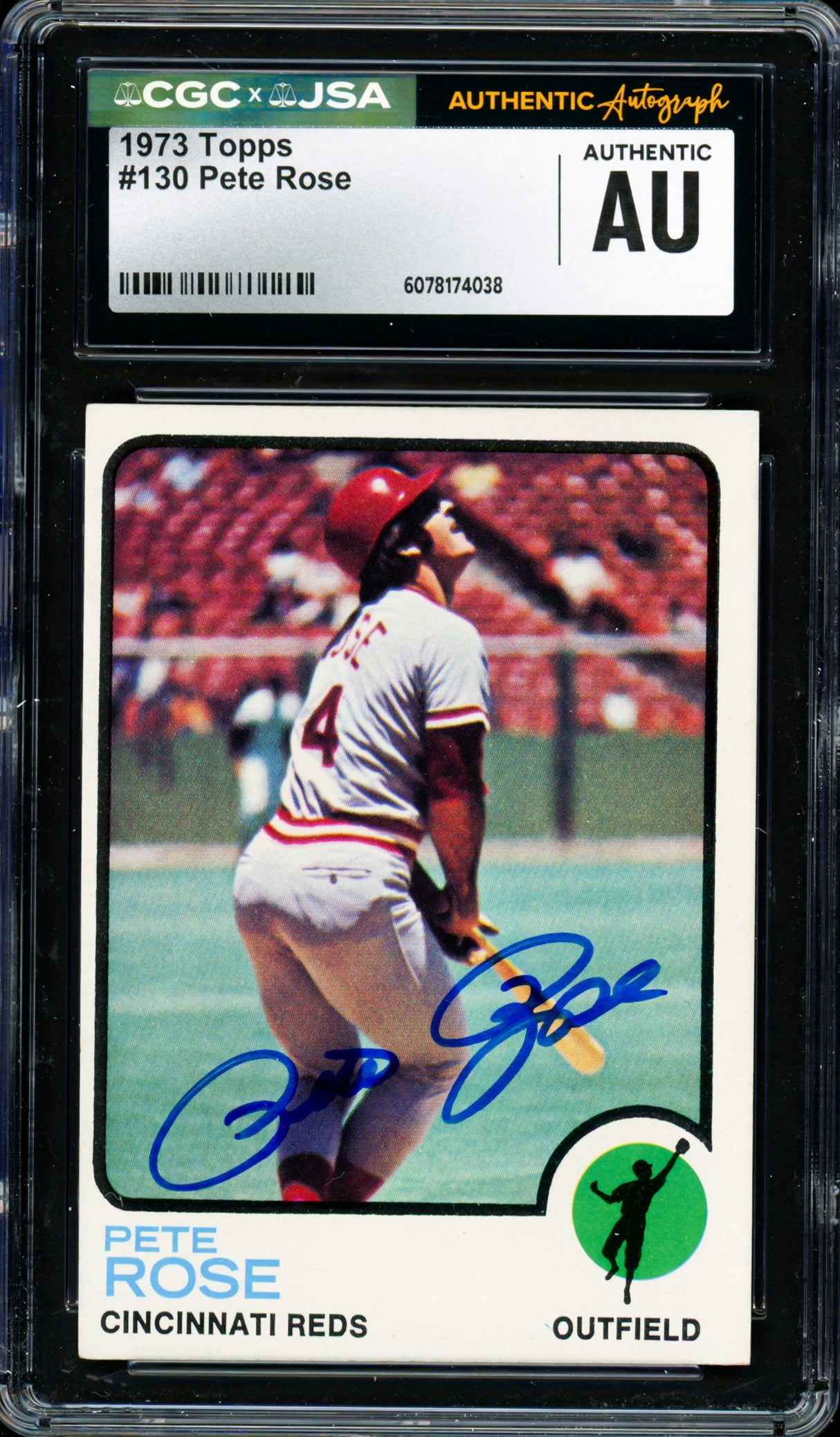 Pete Rose Autographed 1973 Topps Card #130 Cincinnati Reds CGC x JSA #6078174038
