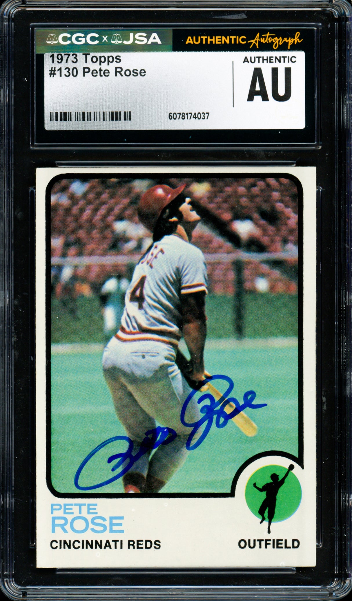 Pete Rose Autographed 1973 Topps Card #130 Cincinnati Reds CGC x JSA #6078174037