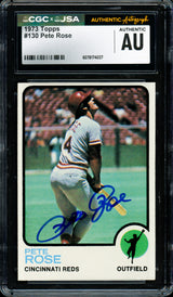 Pete Rose Autographed 1973 Topps Card #130 Cincinnati Reds CGC x JSA #6078174037