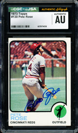 Pete Rose Autographed 1973 Topps Card #130 Cincinnati Reds CGC x JSA #6078174036