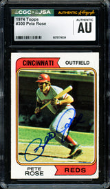 Pete Rose Autographed 1974 Topps Card #300 Cincinnati Reds CGC x JSA #6078174034