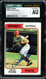 Pete Rose Autographed 1974 Topps Card #300 Cincinnati Reds CGC x JSA #6078174031