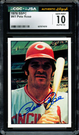 Pete Rose Autographed 1976 SSPC Card #41 Cincinnati Reds Card Grade 10 Auto Grade Gem Mint 10 CGC x JSA #6078174019