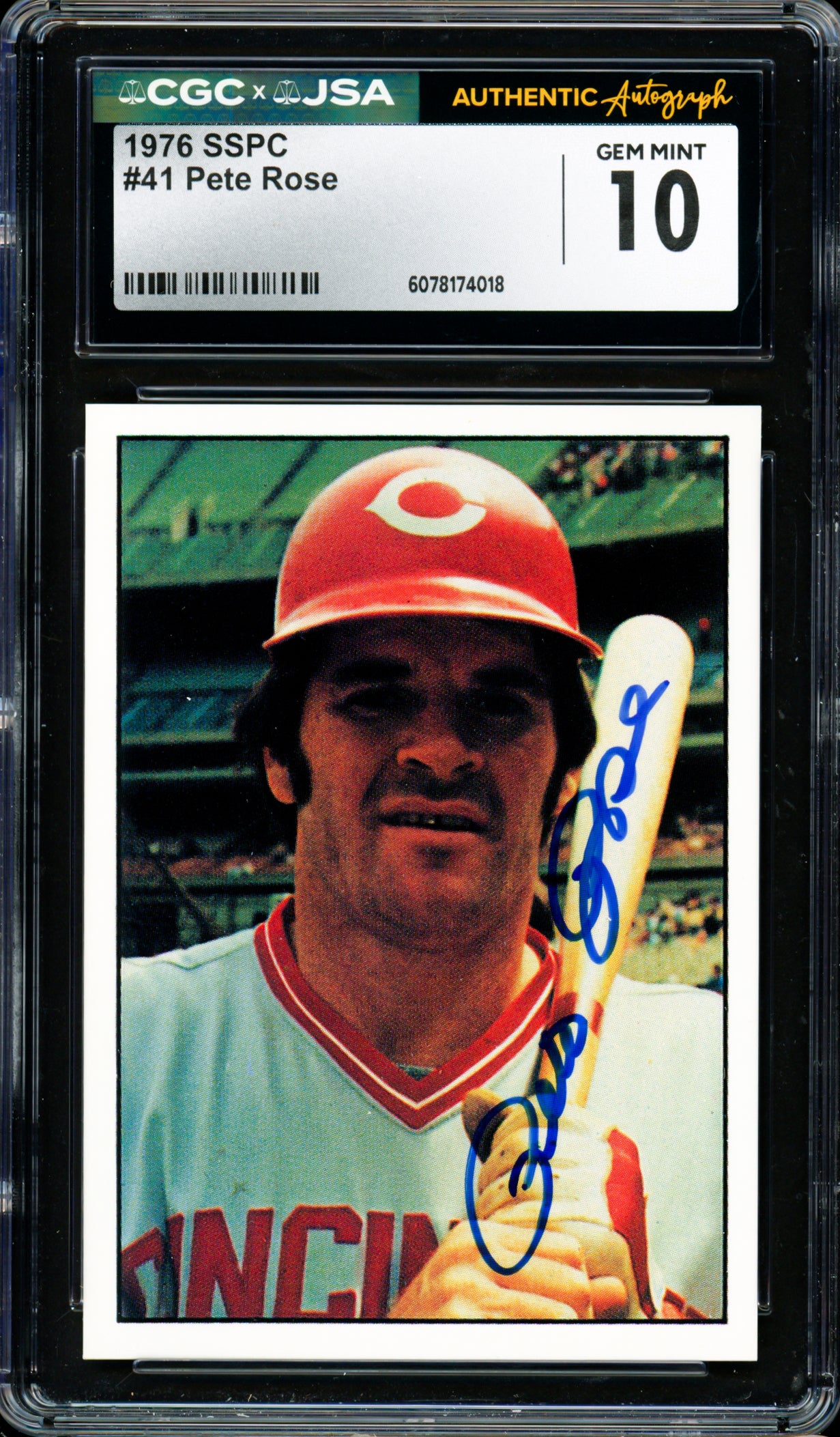 Pete Rose Autographed 1976 SSPC Card #41 Cincinnati Reds Card Grade 10 CGC x JSA #6078174018