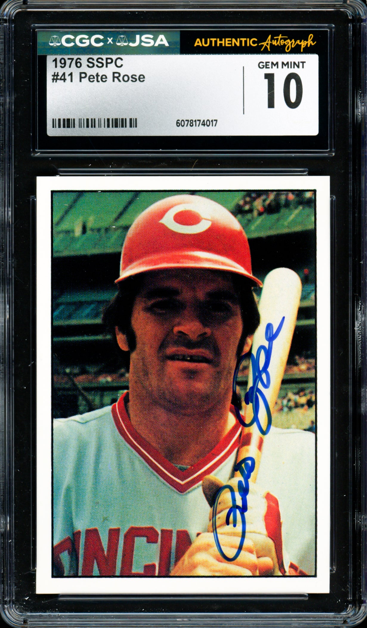 Pete Rose Autographed 1976 SSPC Card #41 Cincinnati Reds Card Grade 10 CGC x JSA #6078174017
