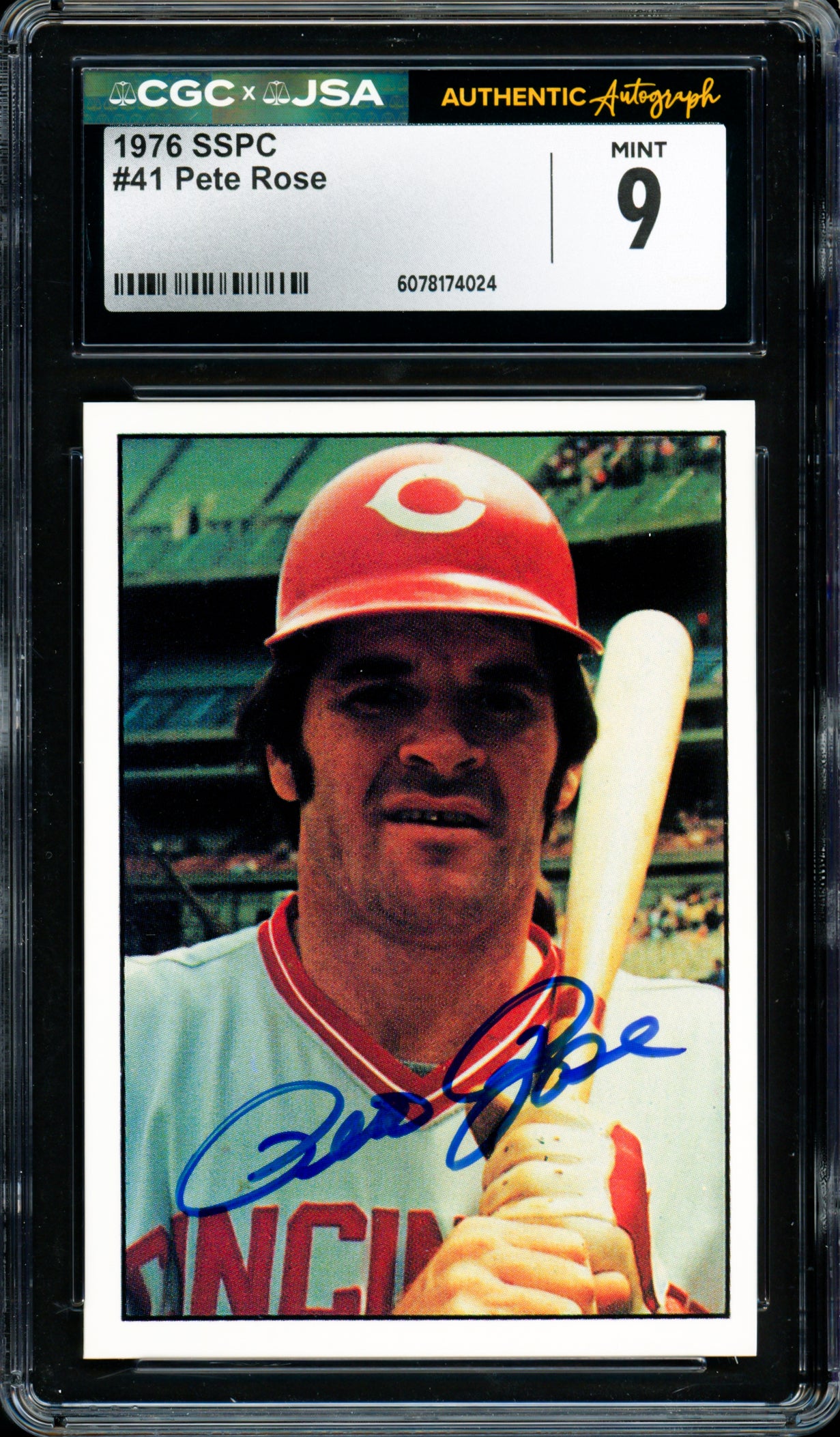 Pete Rose Autographed 1976 SSPC Card #41 Cincinnati Reds Card Grade 9 CGC x JSA #6078174024