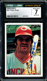 Pete Rose Autographed 1976 SSPC Card #41 Cincinnati Reds Card Grade 7 Auto Grade Gem Mint 10 CGC x JSA #6078174016