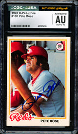Pete Rose Autographed 1978 O-Pee-Chee Card #100 Cincinnati Reds Auto Grade Gem Mint 10 CGC x JSA #6078174116