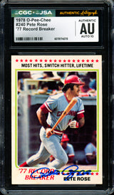 Pete Rose Autographed 1978 O-Pee-Chee Card #240 Cincinnati Reds Auto Grade Gem Mint 10 CGC x JSA #6078174078