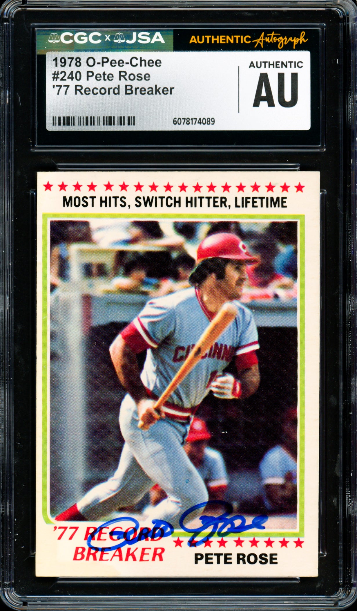 Pete Rose Autographed 1978 O-Pee-Chee Card #240 Cincinnati Reds CGC x JSA #6078174089