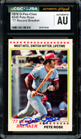 Pete Rose Autographed 1978 O-Pee-Chee Card #240 Cincinnati Reds CGC x JSA #6078174089