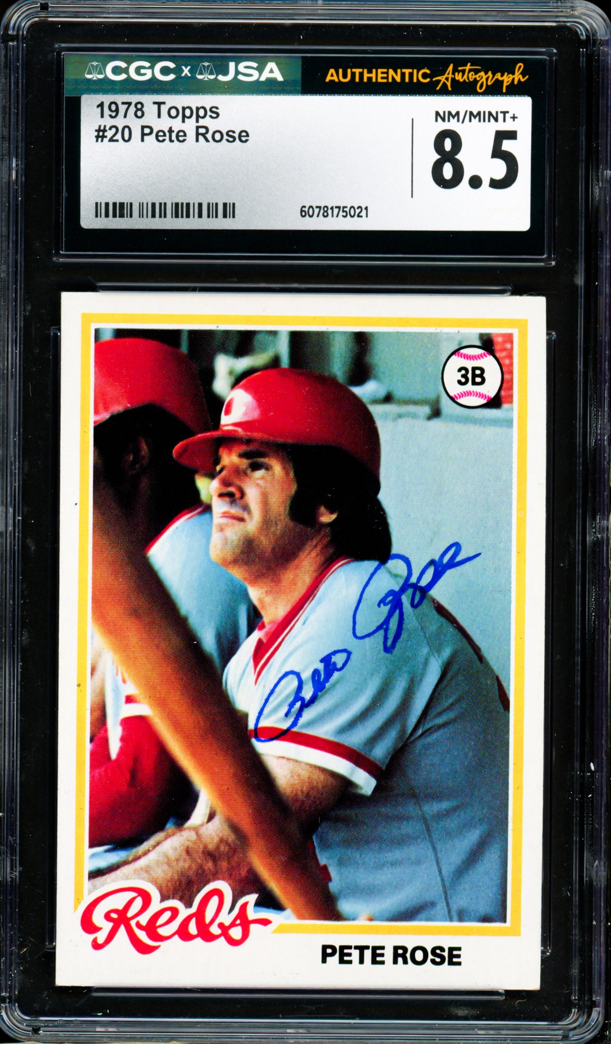 Pete Rose Autographed 1978 Topps Card #20 Cincinnati Reds Card Grade 8.5 CGC x JSA #6078175021