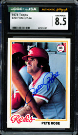 Pete Rose Autographed 1978 Topps Card #20 Cincinnati Reds Card Grade 8.5 CGC x JSA #6078174187