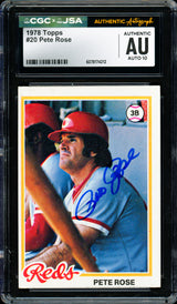 Pete Rose Autographed 1978 Topps Card #20 Cincinnati Reds Auto Grade Gem Mint 10 CGC x JSA #6078174212