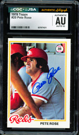 Pete Rose Autographed 1978 Topps Card #20 Cincinnati Reds Auto Grade Gem Mint 10 CGC x JSA #6078174211