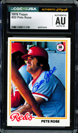 Pete Rose Autographed 1978 Topps Card #20 Cincinnati Reds Auto Grade Gem Mint 10 CGC x JSA #6078174210