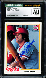 Pete Rose Autographed 1978 Topps Card #20 Cincinnati Reds Auto Grade Gem Mint 10 CGC x JSA #6078175022