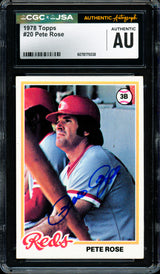 Pete Rose Autographed 1978 Topps Card #20 Cincinnati Reds CGC x JSA #6078175038