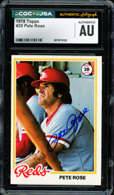 Pete Rose Autographed 1978 Topps Card #20 Cincinnati Reds CGC x JSA #6078174150
