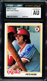 Pete Rose Autographed 1978 Topps Card #20 Cincinnati Reds CGC x JSA #6078174146