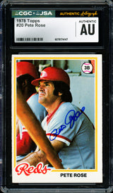 Pete Rose Autographed 1978 Topps Card #20 Cincinnati Reds CGC x JSA #6078174147