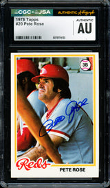 Pete Rose Autographed 1978 Topps Card #20 Cincinnati Reds CGC x JSA #6078174133