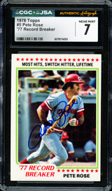Pete Rose Autographed 1978 Topps Card #5 Cincinnati Reds Card Grade 7 CGC x JSA #6078174093