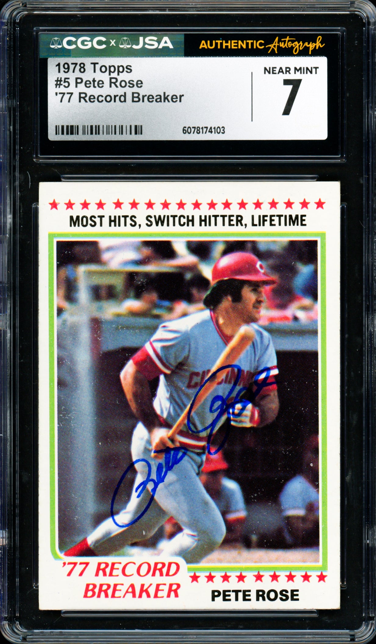 Pete Rose Autographed 1978 Topps Card #5 Cincinnati Reds Card Grade 7 CGC x JSA #6078174103