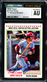 Pete Rose Autographed 1978 Topps Card #5 Cincinnati Reds CGC x JSA #6078174099
