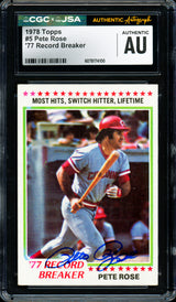 Pete Rose Autographed 1978 Topps Card #5 Cincinnati Reds CGC x JSA #6078174100