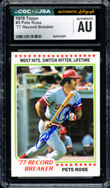 Pete Rose Autographed 1978 Topps Card #5 Cincinnati Reds CGC x JSA #6078174097