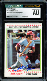 Pete Rose Autographed 1978 Topps Card #5 Cincinnati Reds CGC x JSA #6078174105