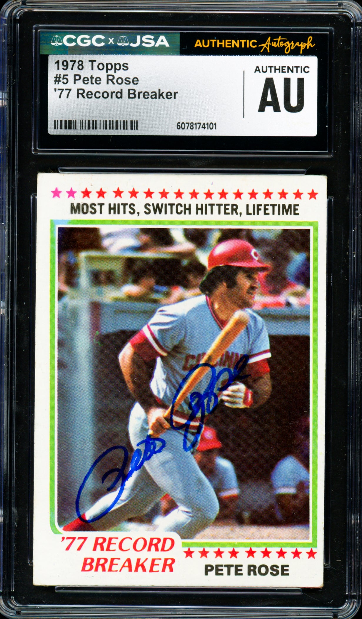 Pete Rose Autographed 1978 Topps Card #5 Cincinnati Reds CGC x JSA #6078174101