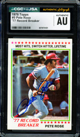 Pete Rose Autographed 1978 Topps Card #5 Cincinnati Reds CGC x JSA #6078174101