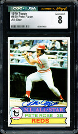 Pete Rose Autographed 1979 Topps Card #650 Cincinnati Reds Card Grade 8 CGC x JSA #6078174051