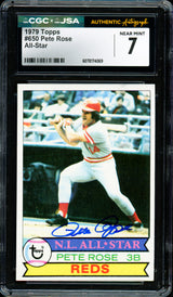 Pete Rose Autographed 1979 Topps Card #650 Cincinnati Reds Card Grade 7 CGC x JSA #6078174069