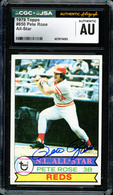 Pete Rose Autographed 1979 Topps Card #650 Cincinnati Reds CGC x JSA #6078174065