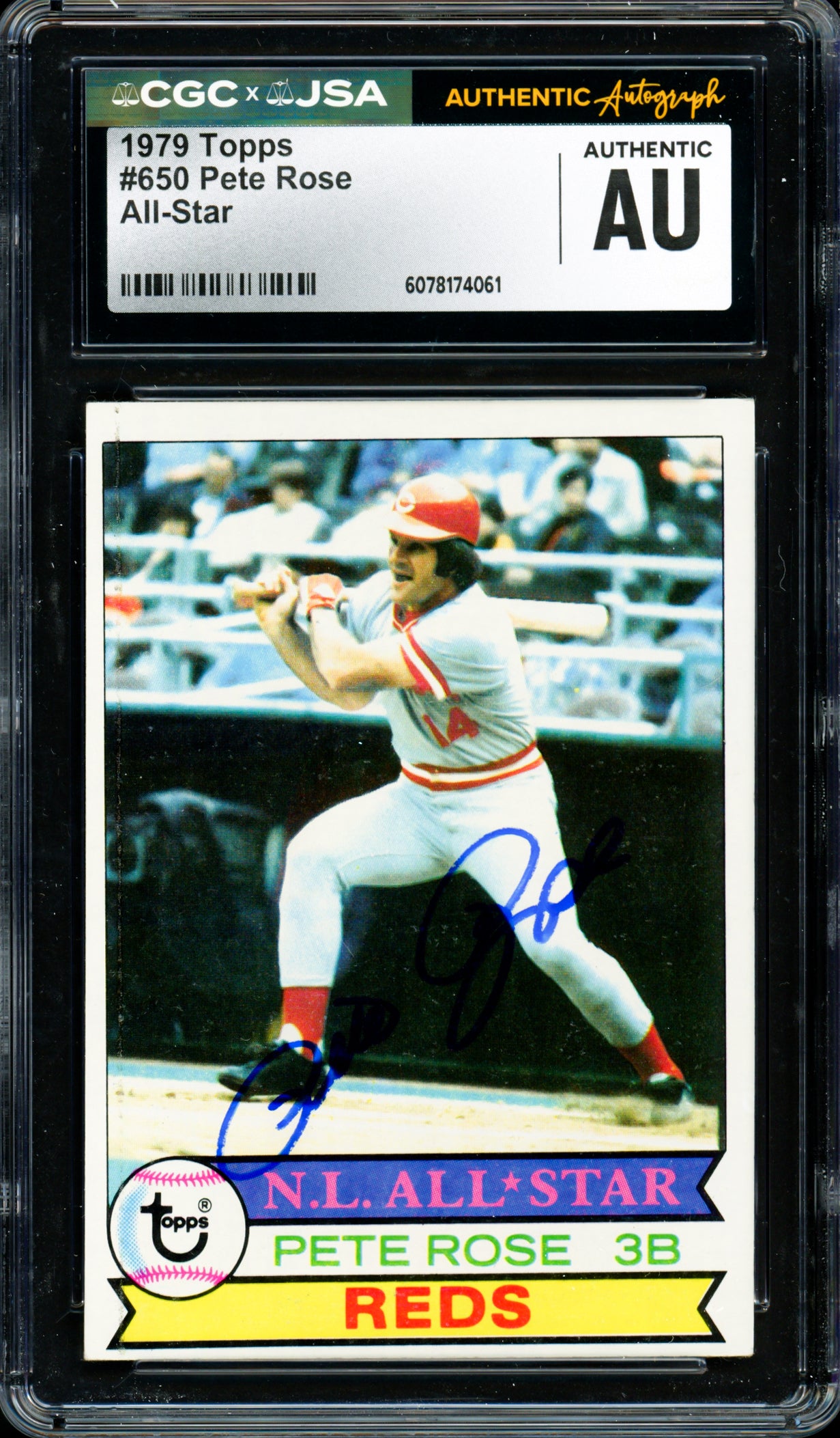 Pete Rose Autographed 1979 Topps Card #650 Cincinnati Reds CGC x JSA #6078174061