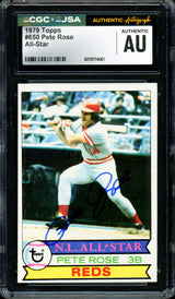 Pete Rose Autographed 1979 Topps Card #650 Cincinnati Reds CGC x JSA #6078174061
