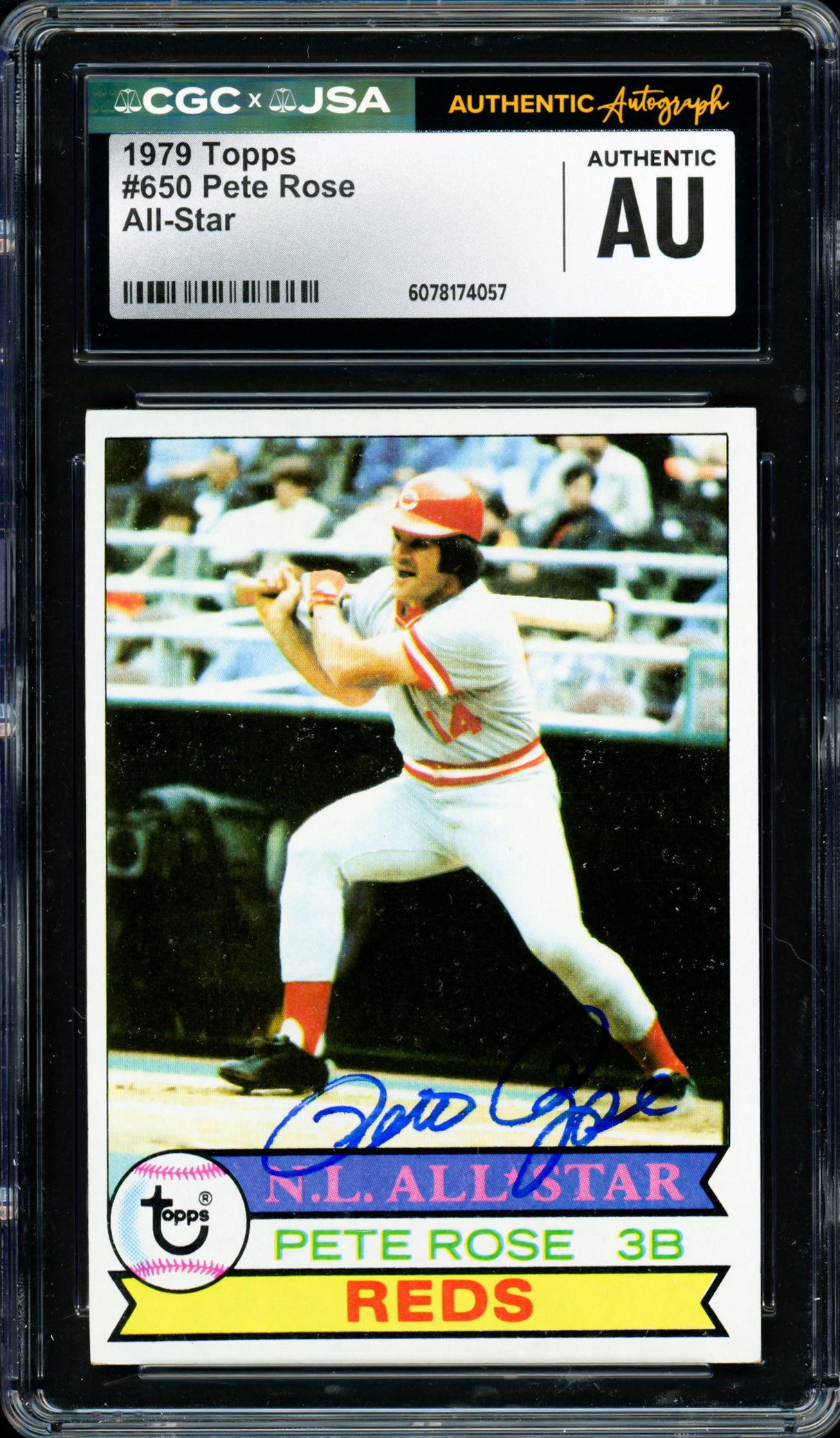 Pete Rose Autographed 1979 Topps Card #650 Cincinnati Reds CGC x JSA #6078174057
