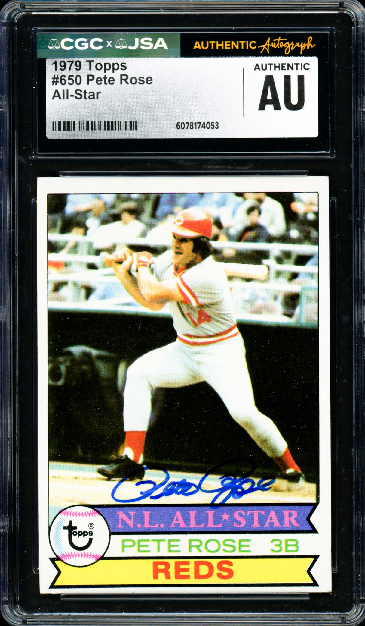 Pete Rose Autographed 1979 Topps Card #650 Cincinnati Reds CGC x JSA #6078174053