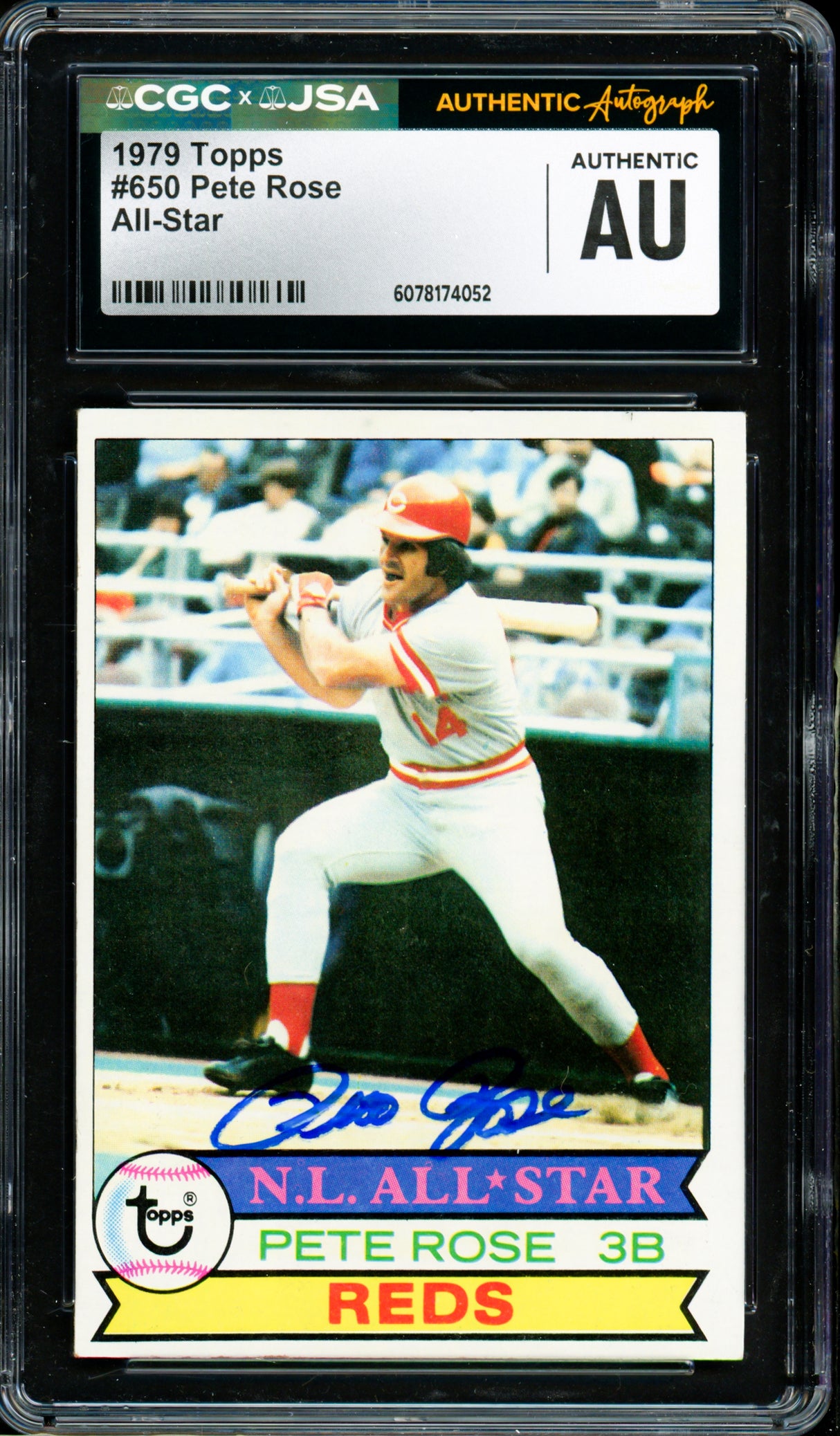Pete Rose Autographed 1979 Topps Card #650 Cincinnati Reds CGC x JSA #6078174052