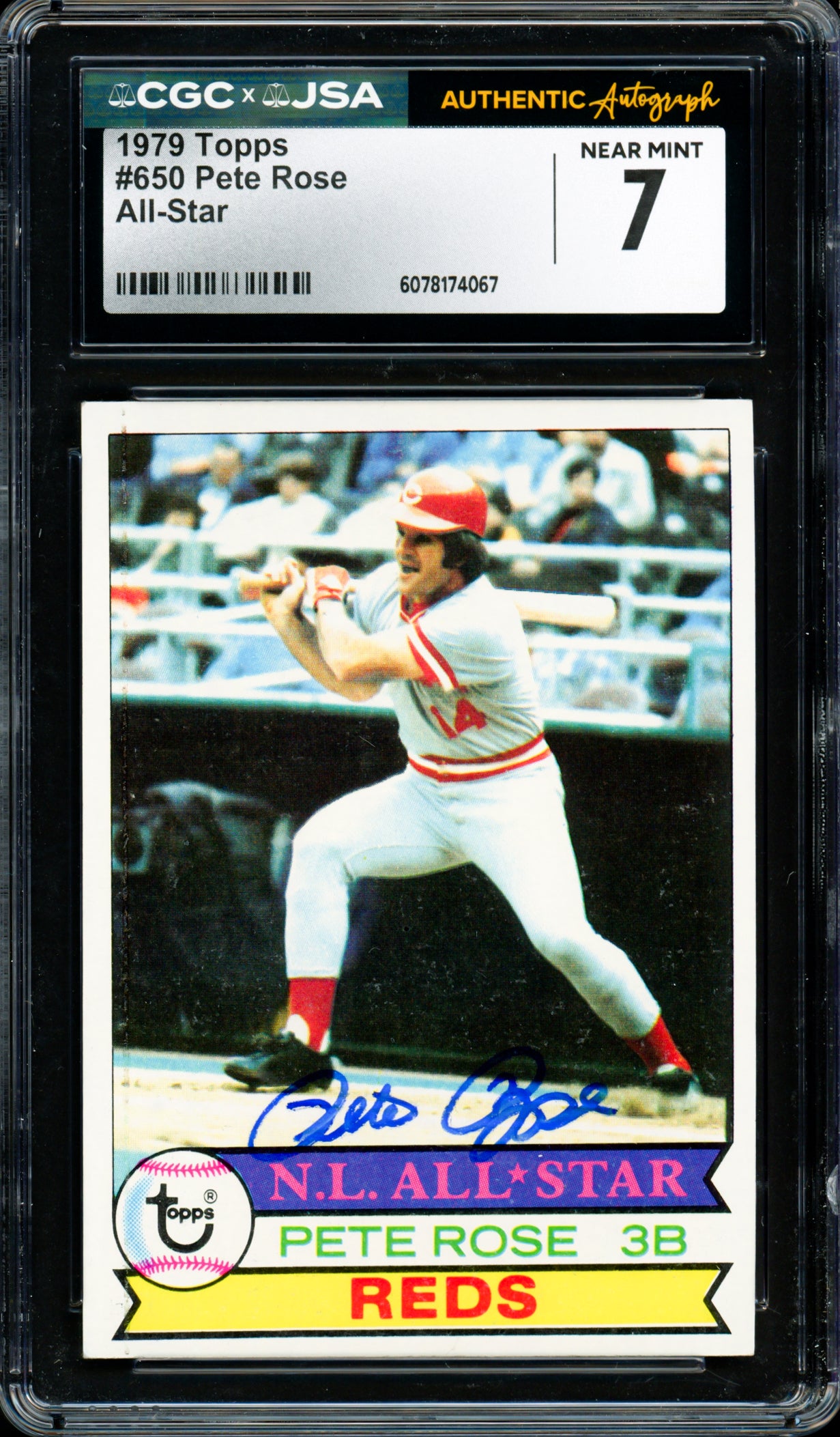 Pete Rose Autographed 1979 Topps Card #650 Cincinnati Reds Card Grade 7 CGC x JSA #6078174067