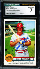 Pete Rose Autographed 1979 Topps Card #204 Cincinnati Reds Card Grade 7 CGC x JSA #6078174048