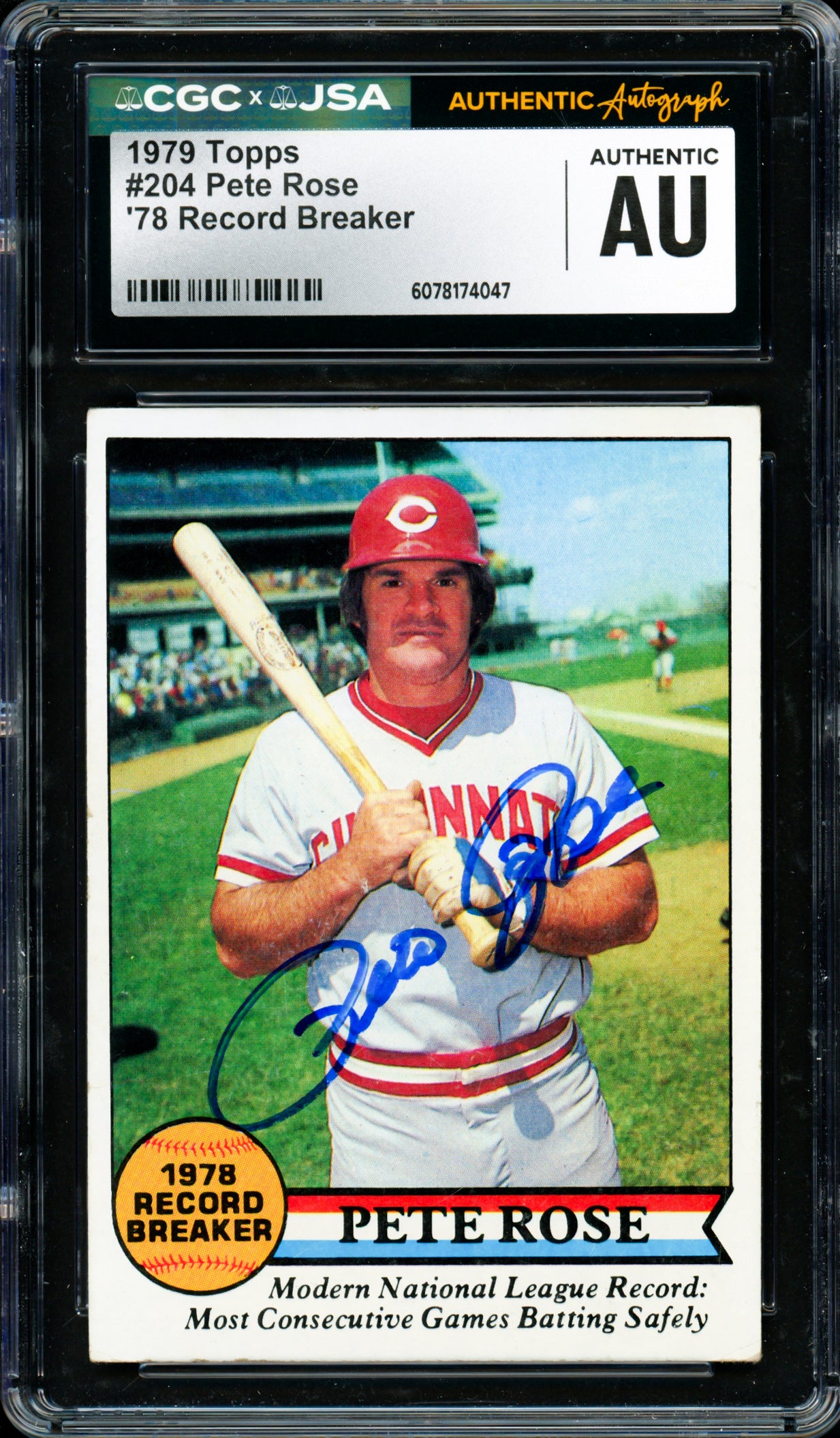 Pete Rose Autographed 1979 Topps Card #204 Cincinnati Reds CGC x JSA #6078174047