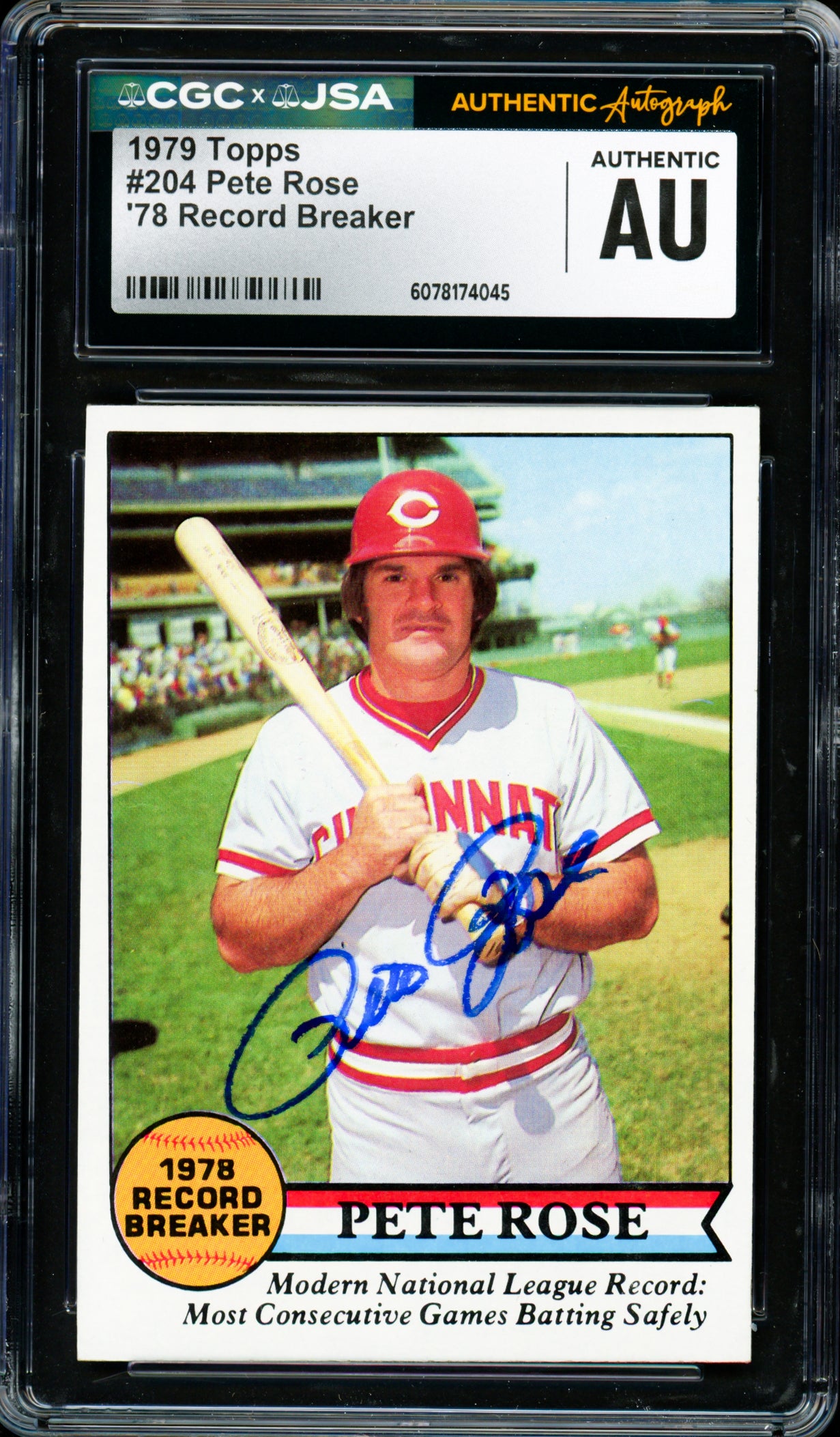Pete Rose Autographed 1979 Topps Card #204 Cincinnati Reds CGC x JSA #6078174045